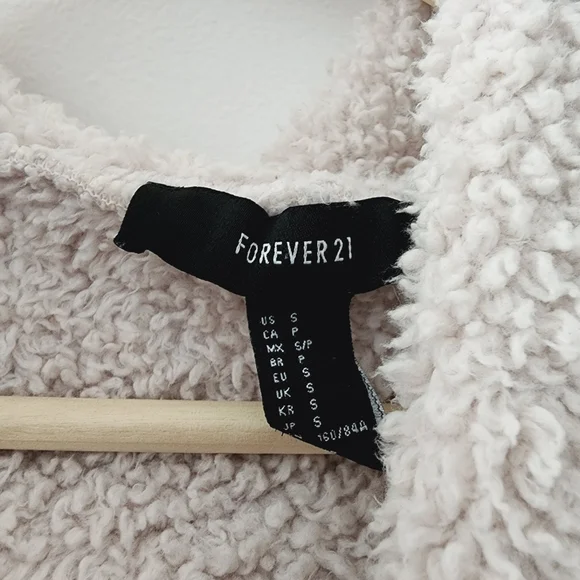 F21 | Cream Colored Open Front Teddy Sweater with Pockets & Hood - Picture 5 of 5